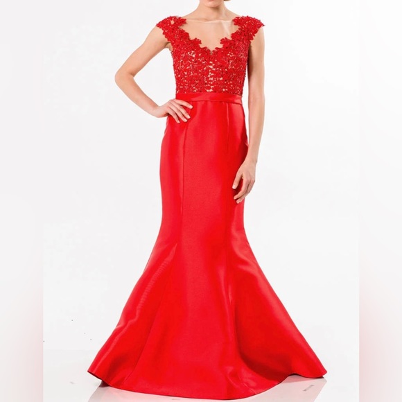 NEW Terani Couture red floral mesh mermaid prom dress